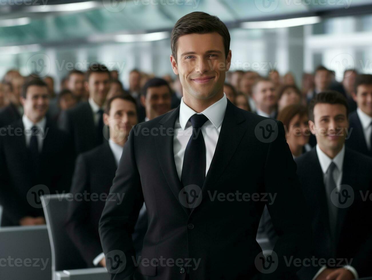 Man in a business meeting leading with confidence AI Generative photo