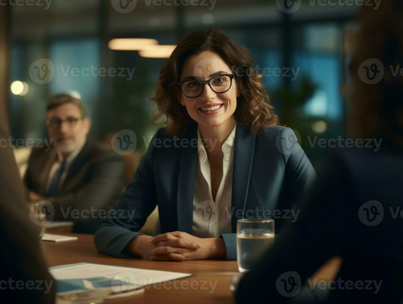 woman in a business meeting leading with confidence AI Generative photo