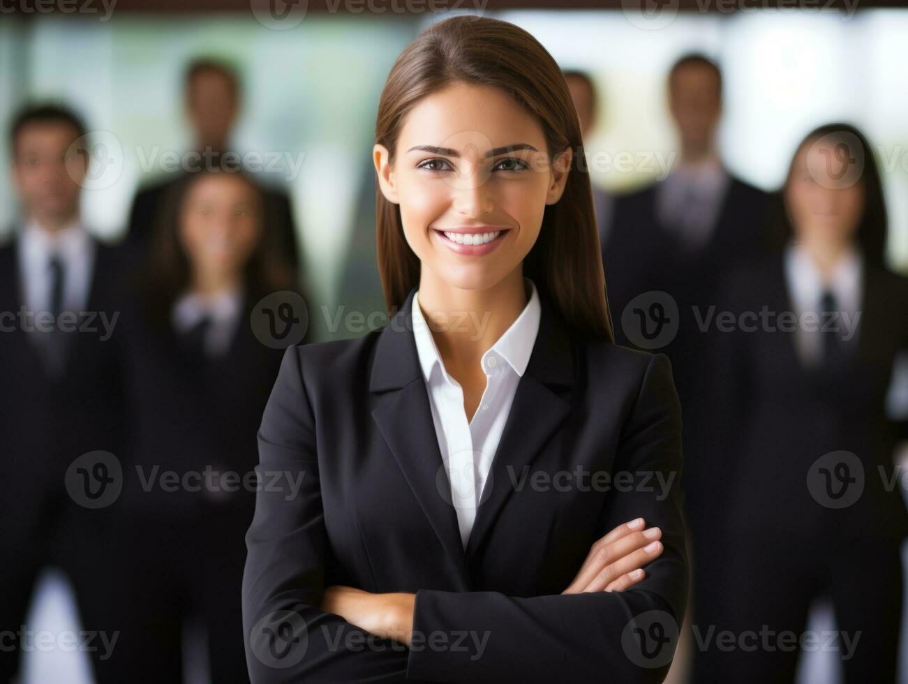 woman in a business meeting leading with confidence AI Generative photo