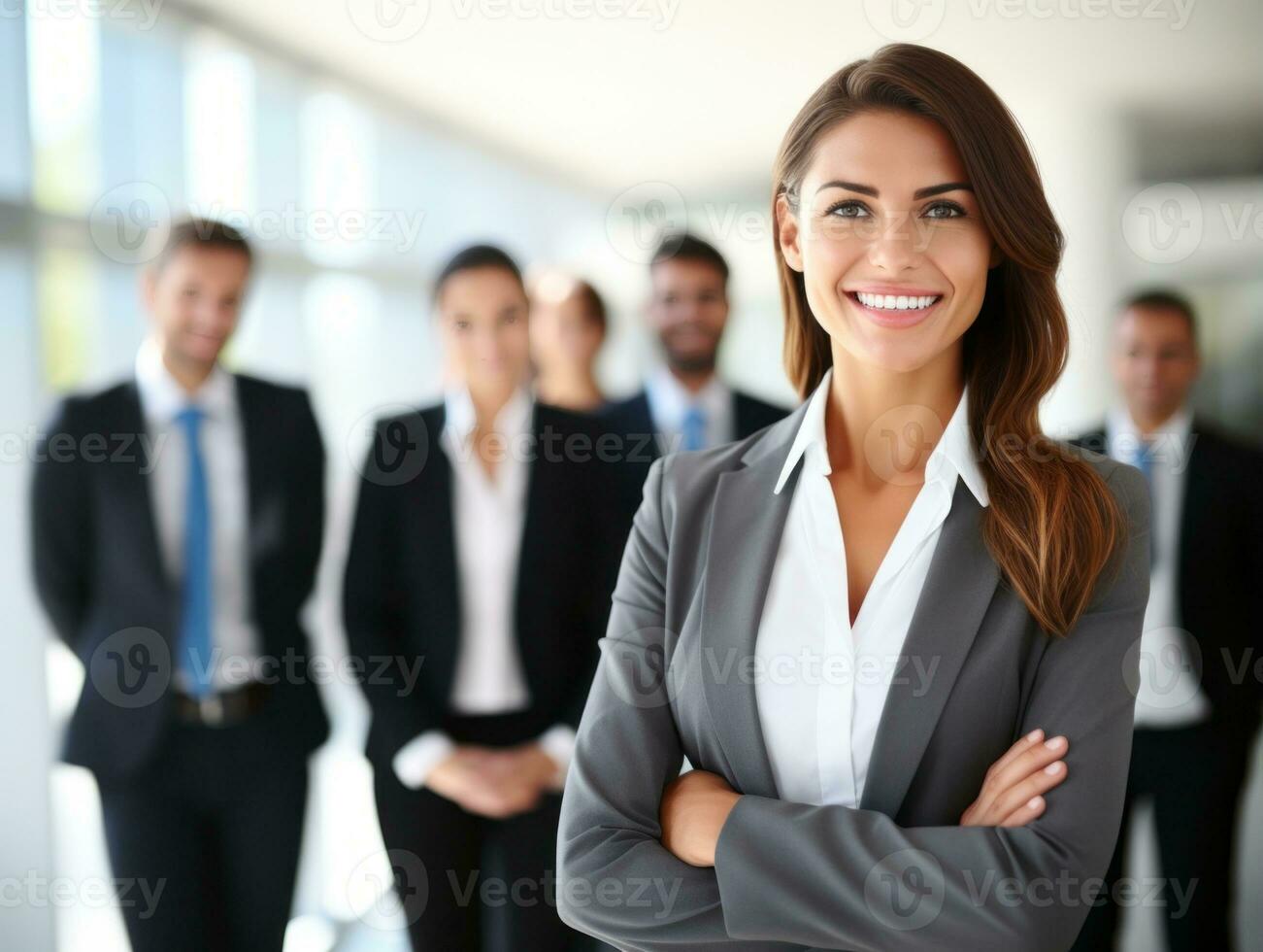 woman in a business meeting leading with confidence AI Generative photo