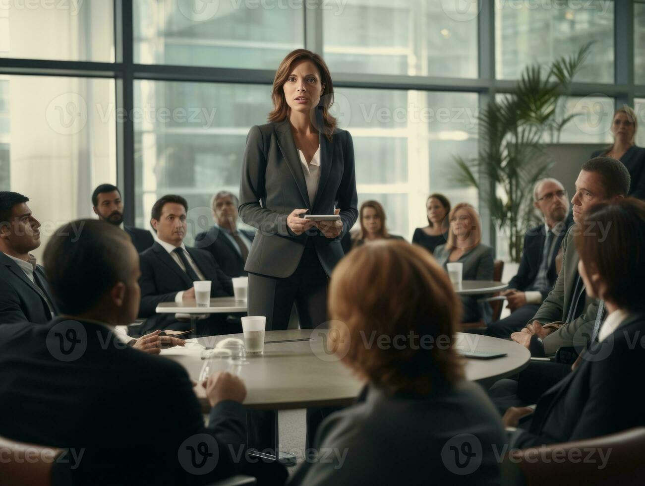 woman in a business meeting leading with confidence AI Generative photo