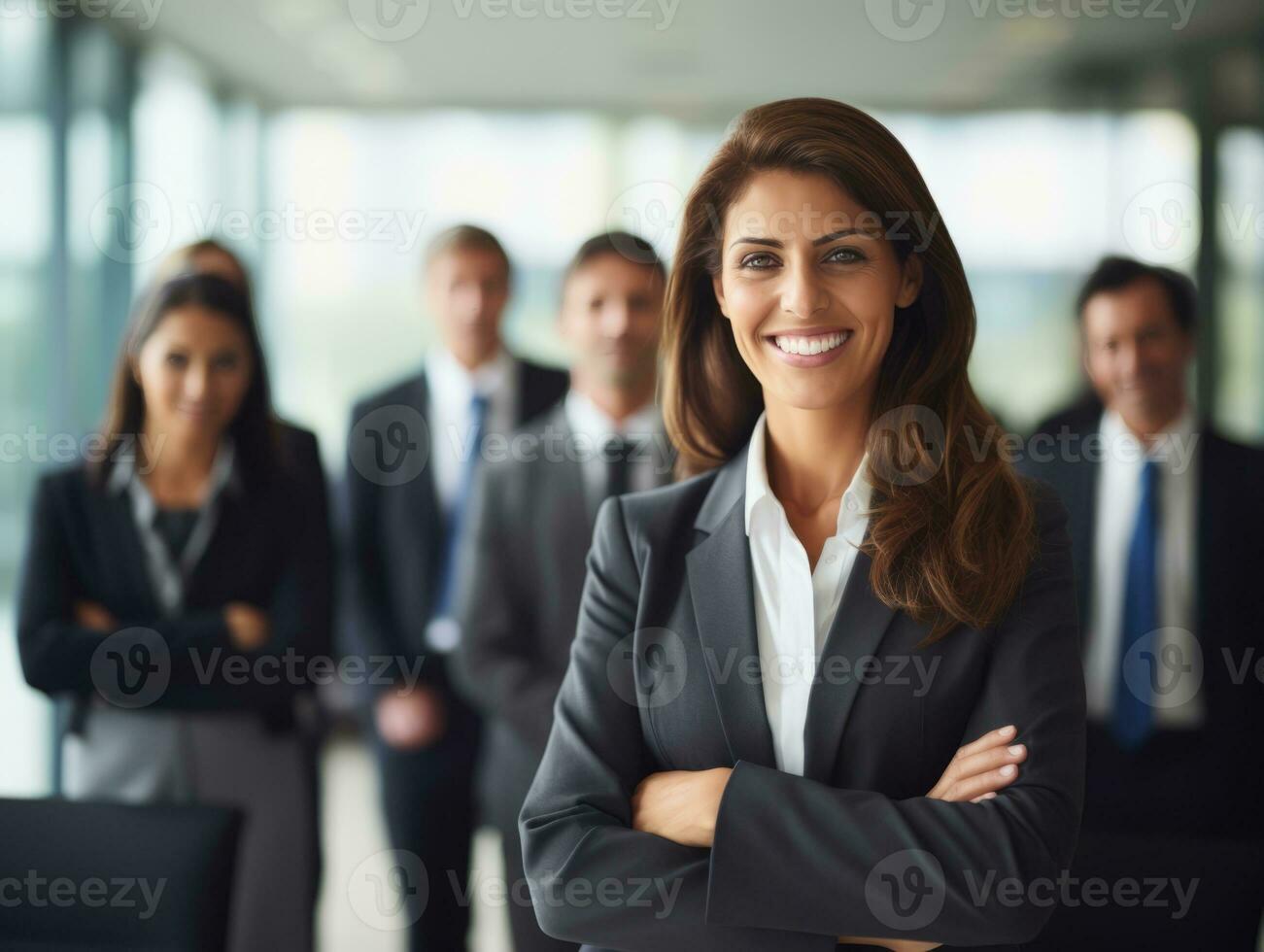 woman in a business meeting leading with confidence AI Generative photo