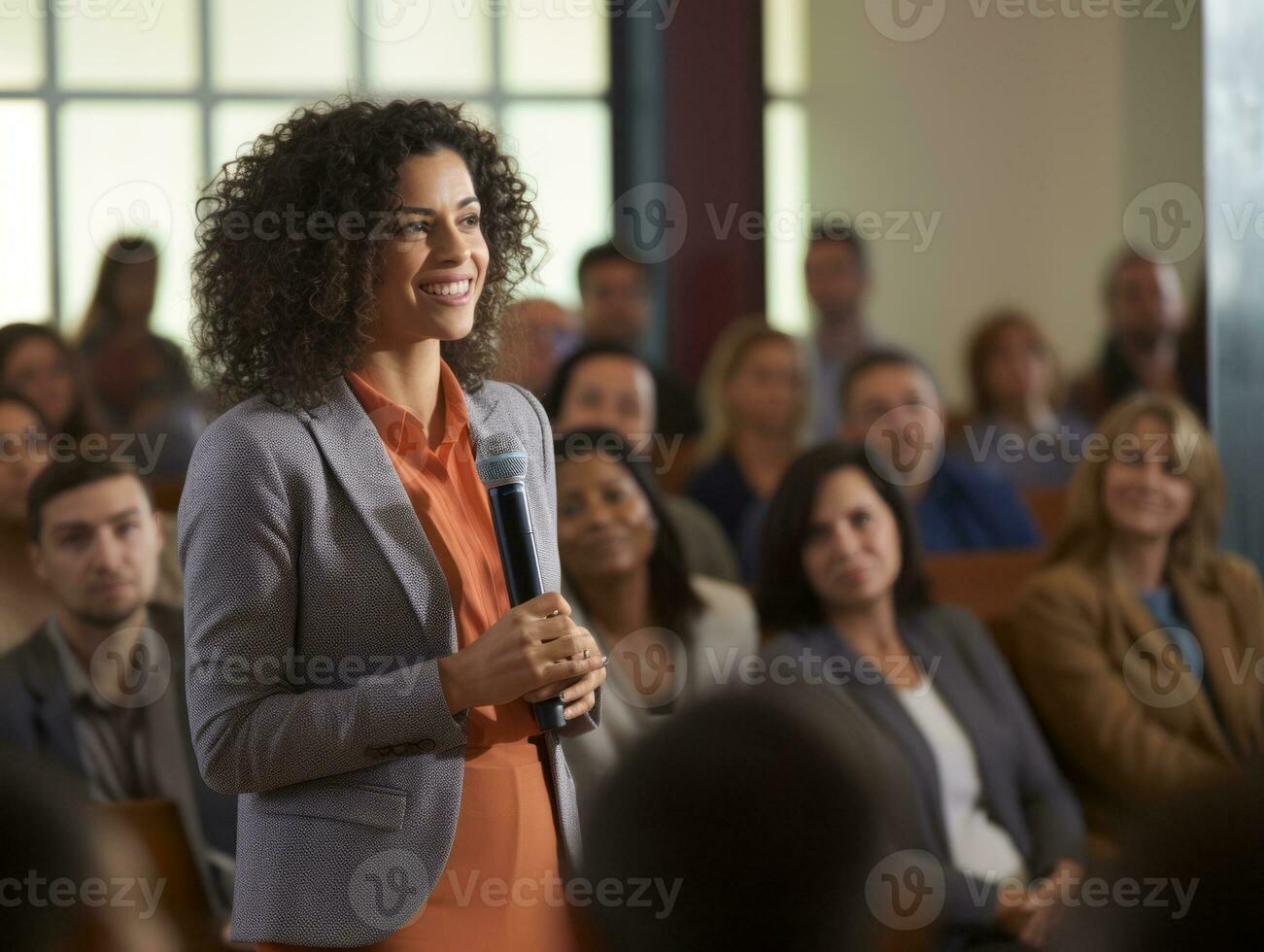 woman in a business meeting leading with confidence AI Generative photo