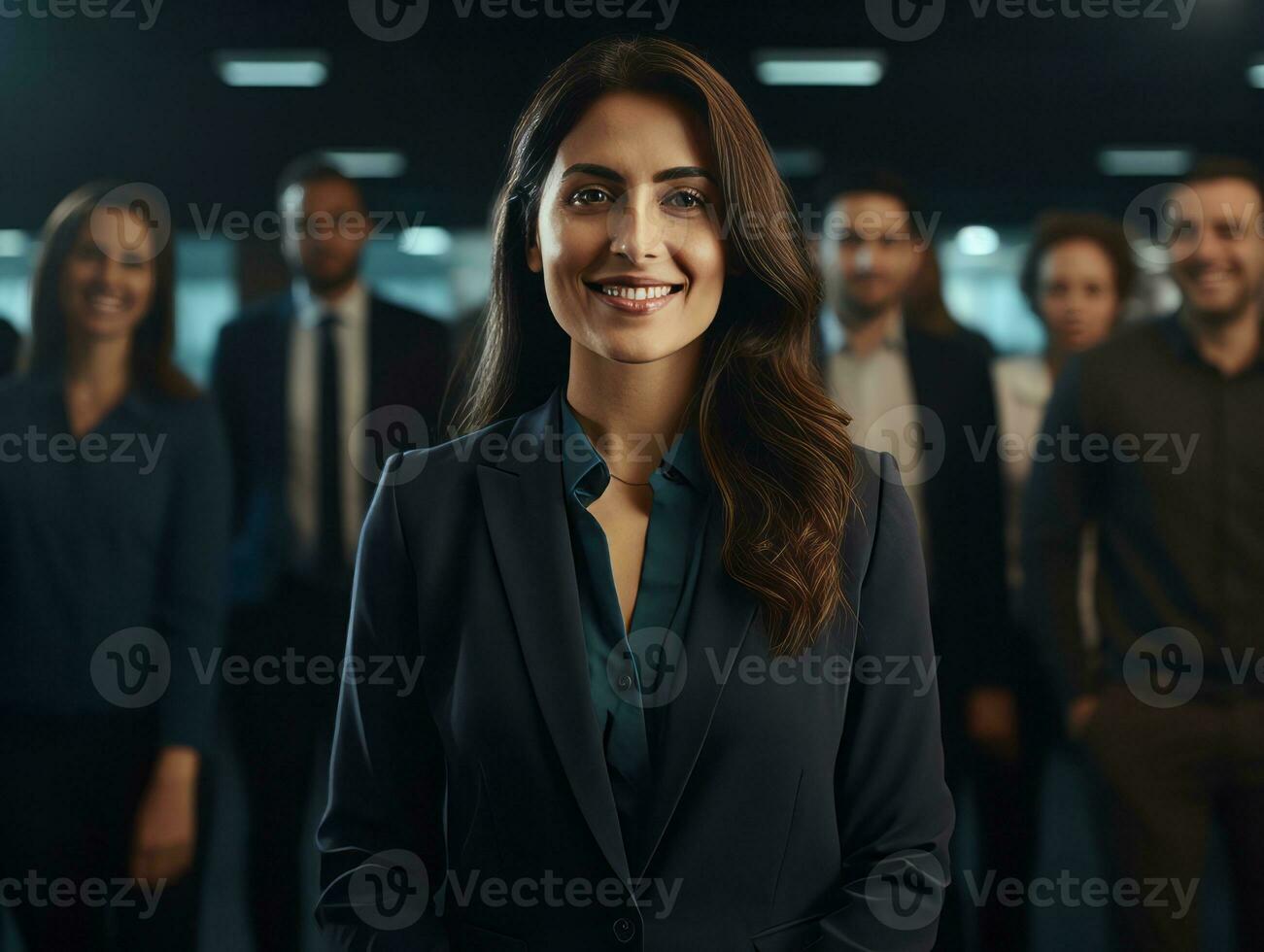 woman in a business meeting leading with confidence AI Generative photo