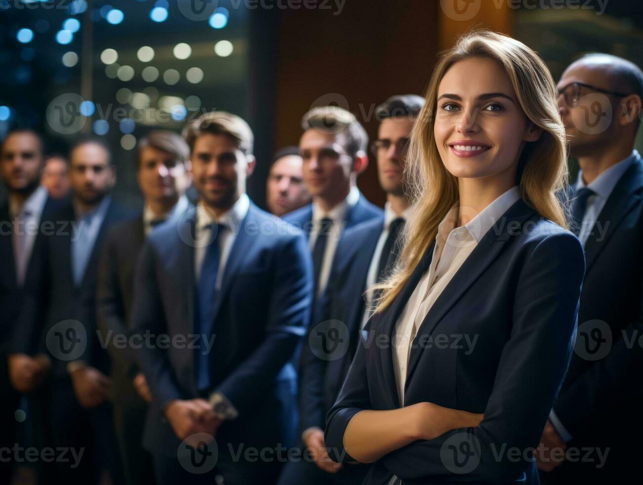 woman in a business meeting leading with confidence AI Generative photo