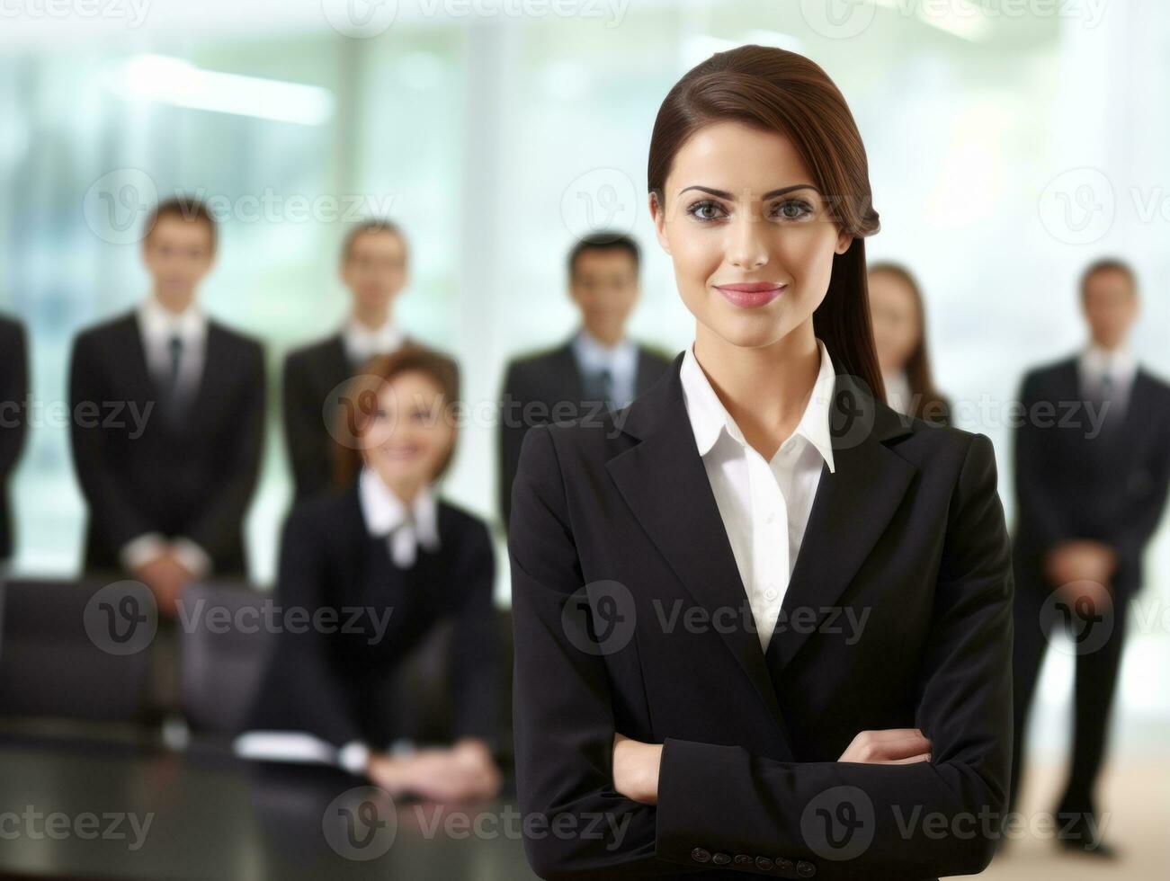 woman in a business meeting leading with confidence AI Generative photo