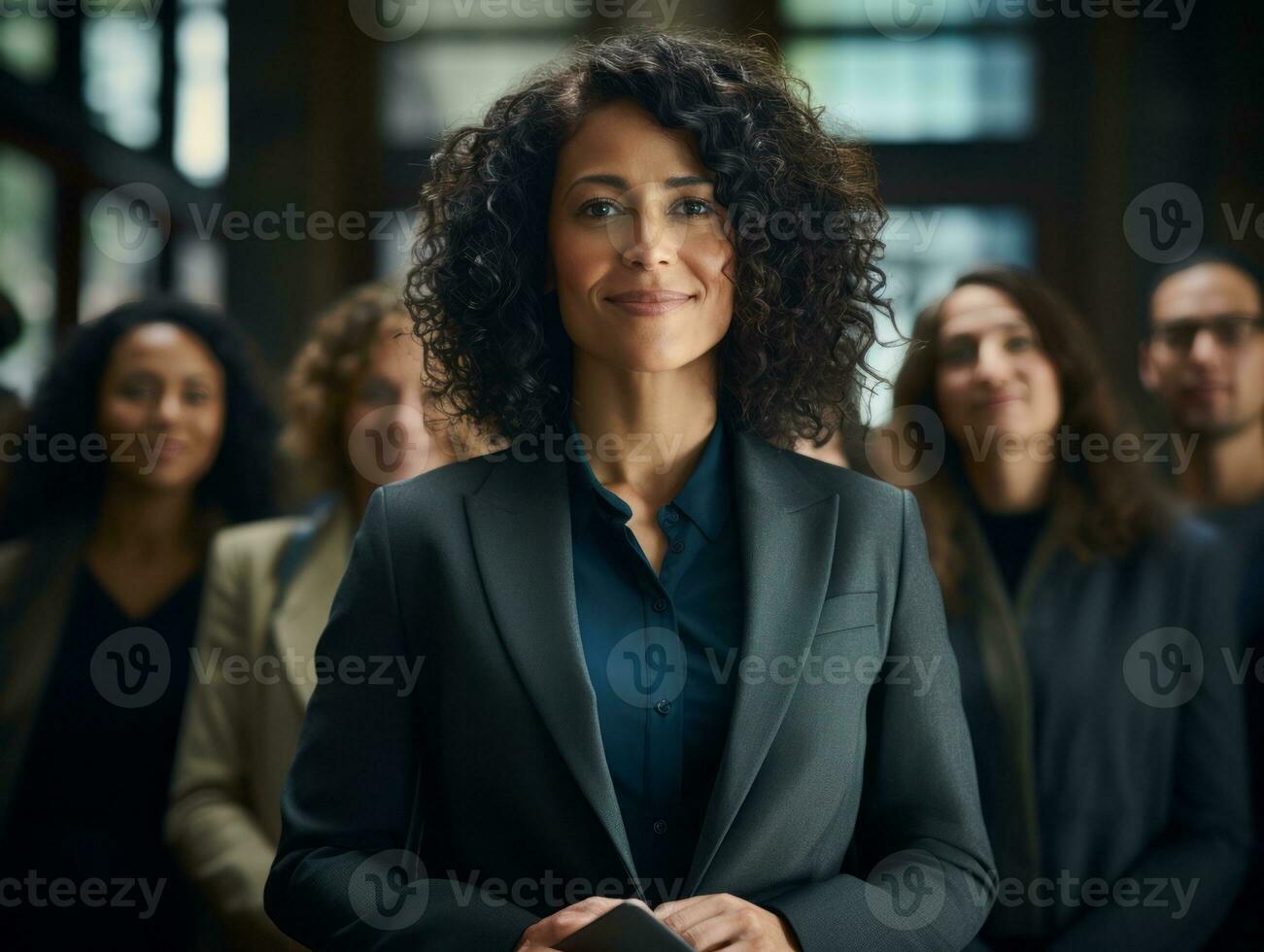 woman in a business meeting leading with confidence AI Generative photo