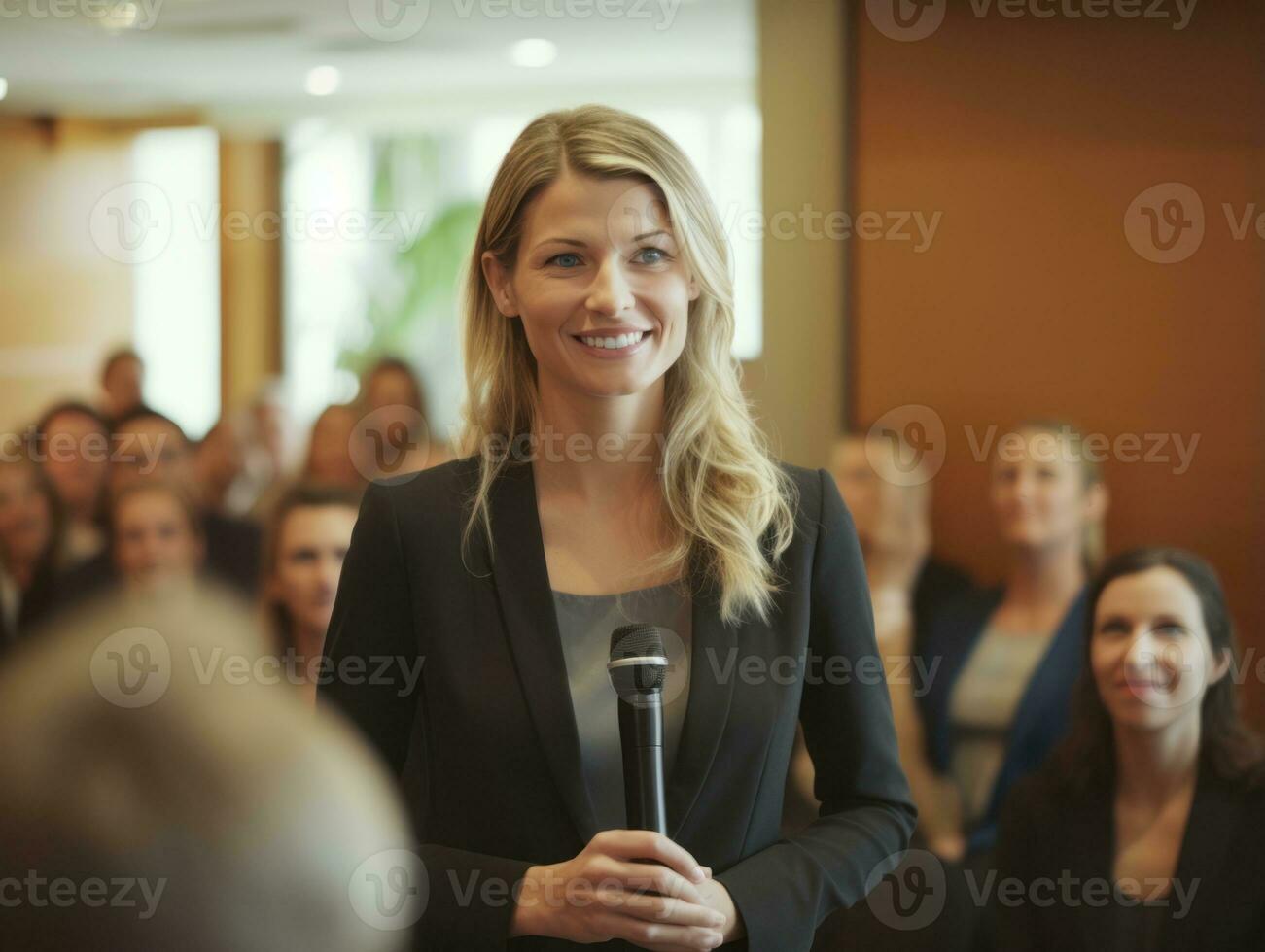 woman in a business meeting leading with confidence AI Generative photo