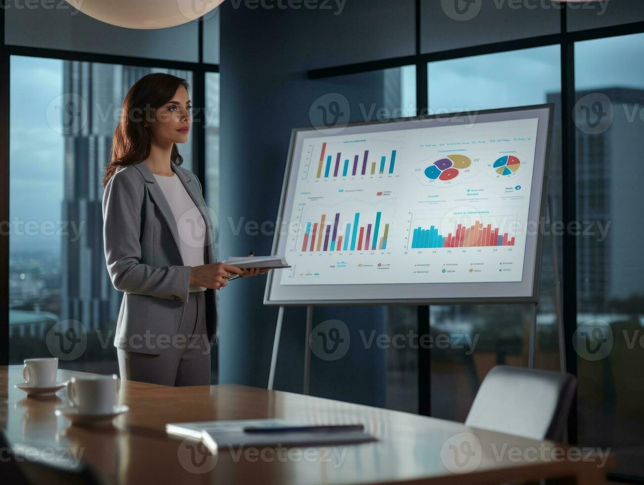 woman in a business meeting leading with confidence AI Generative photo