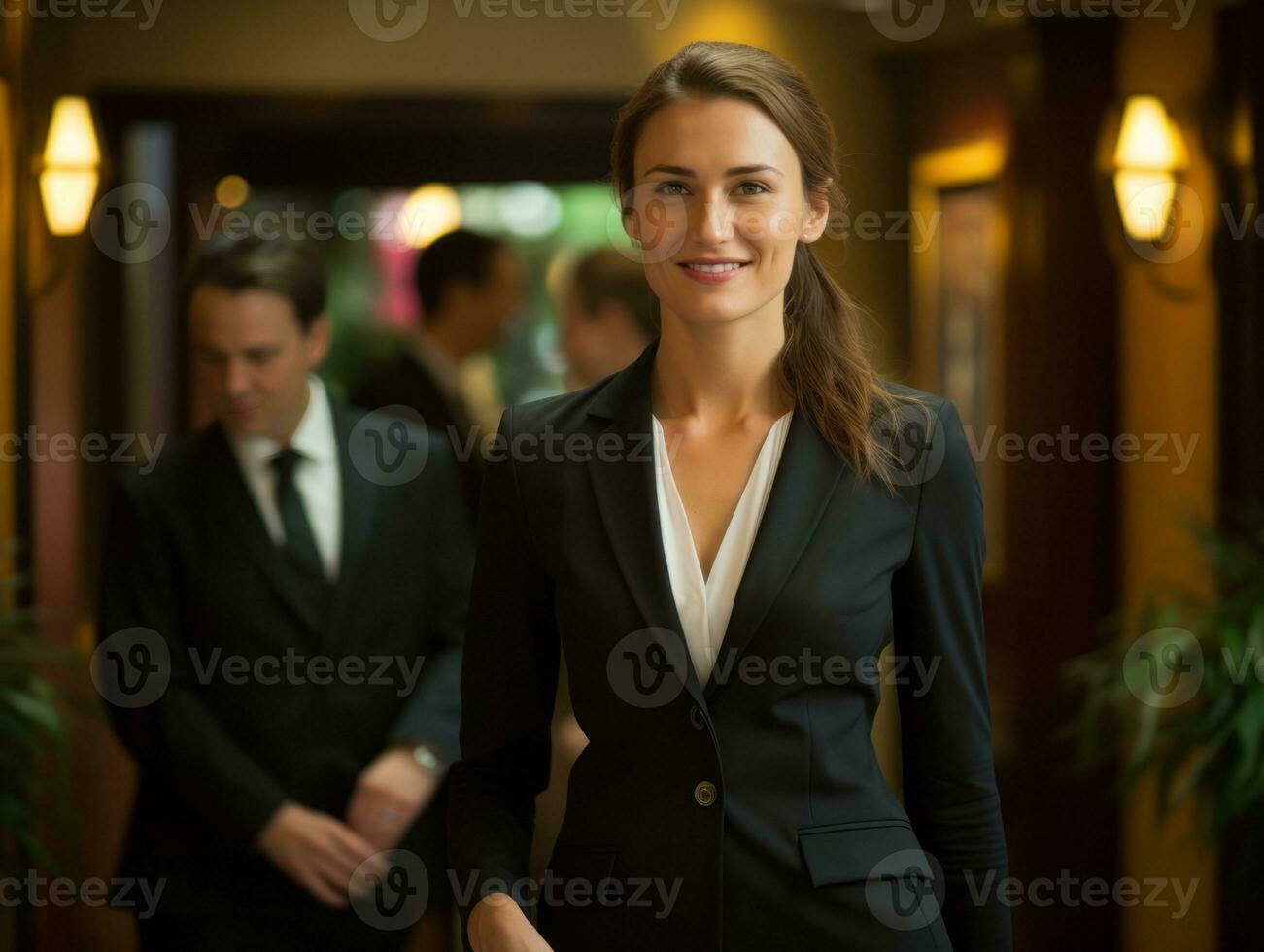 woman in a business meeting leading with confidence AI Generative photo