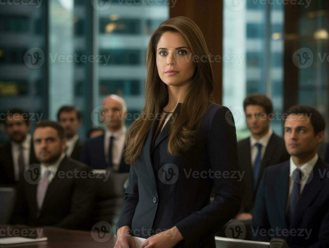 woman in a business meeting leading with confidence AI Generative photo