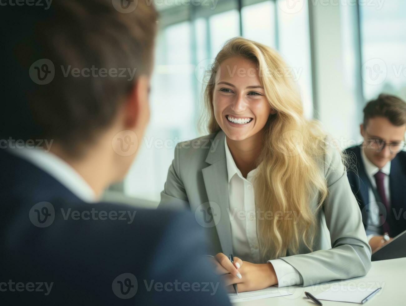 woman in a business meeting leading with confidence AI Generative photo