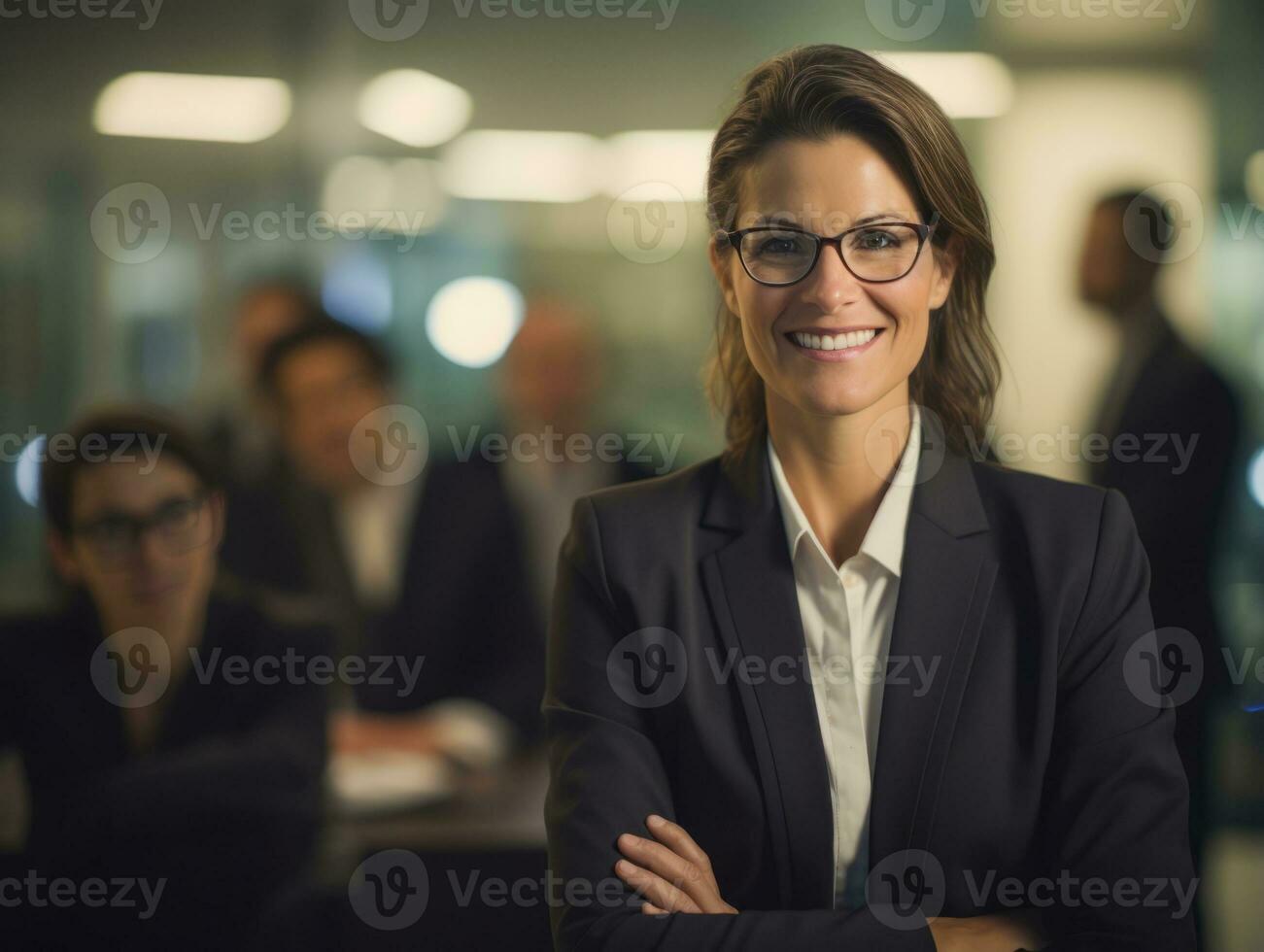 woman in a business meeting leading with confidence AI Generative photo