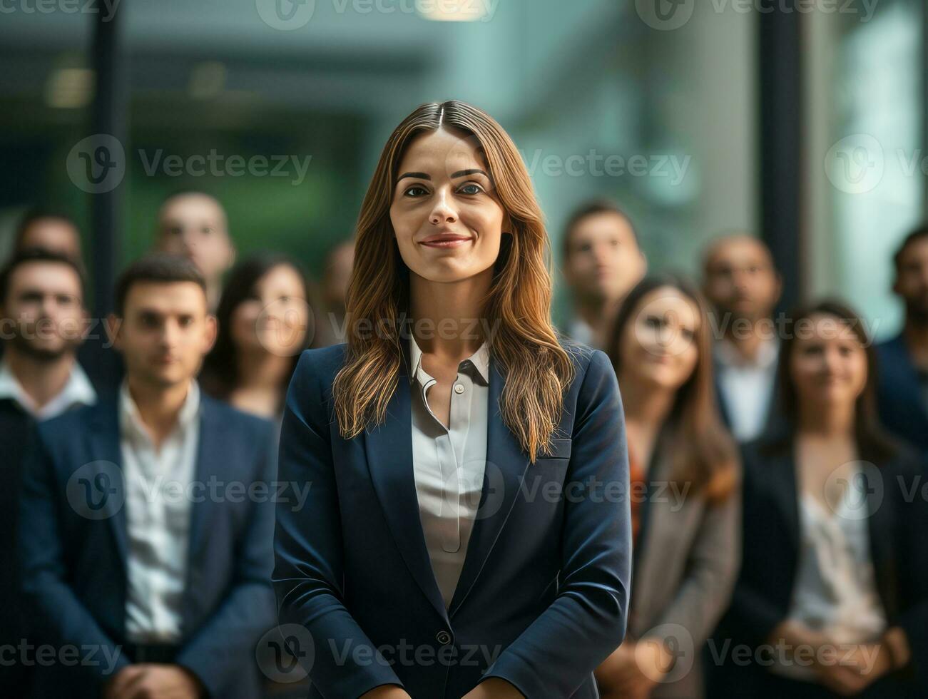 woman in a business meeting leading with confidence AI Generative photo