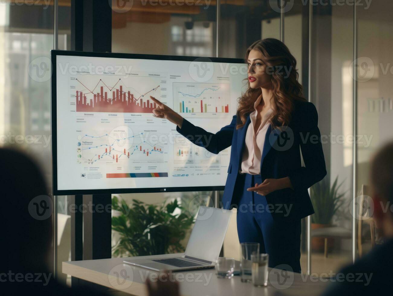 woman in a business meeting leading with confidence AI Generative photo