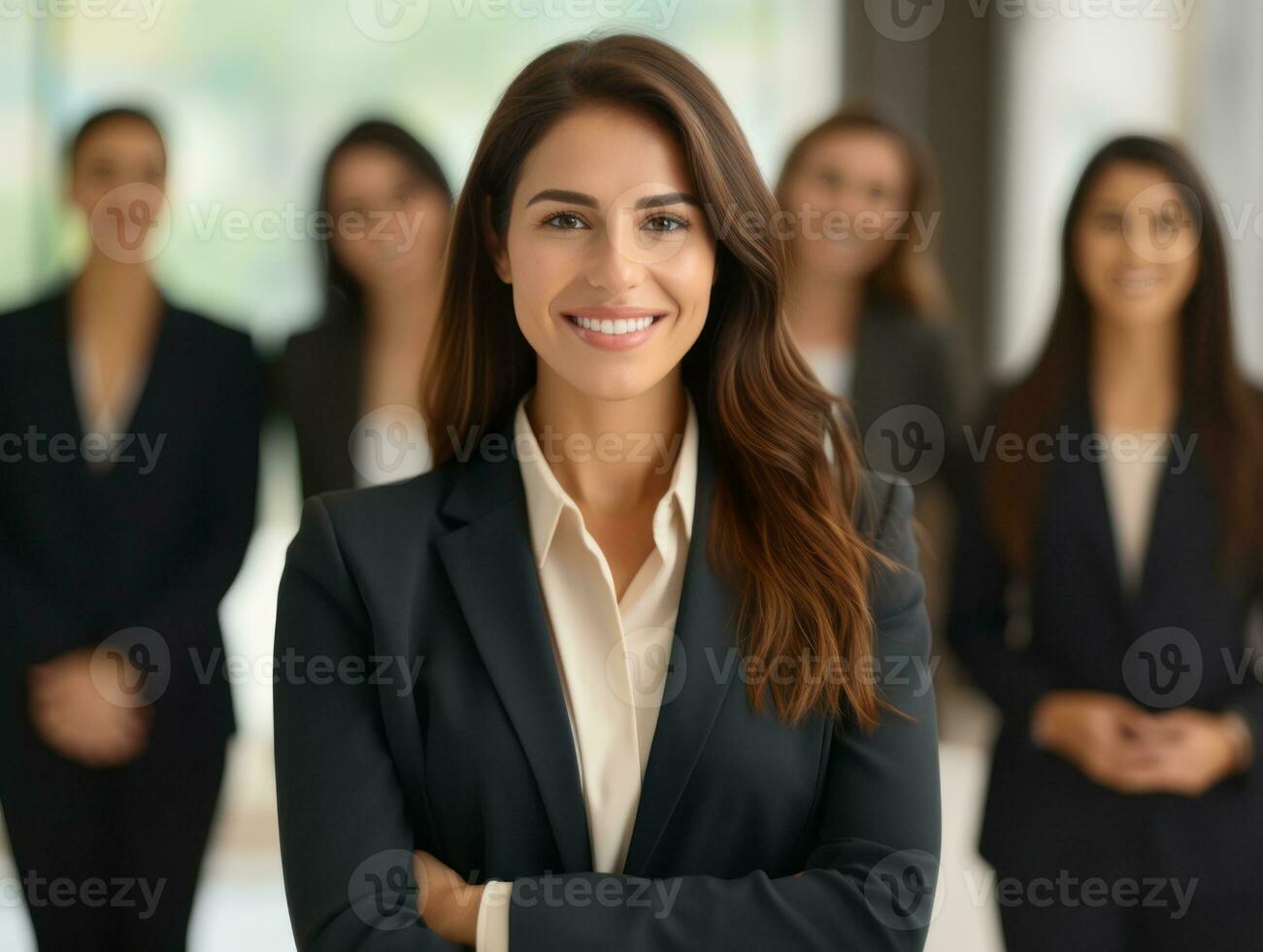 woman in a business meeting leading with confidence AI Generative photo