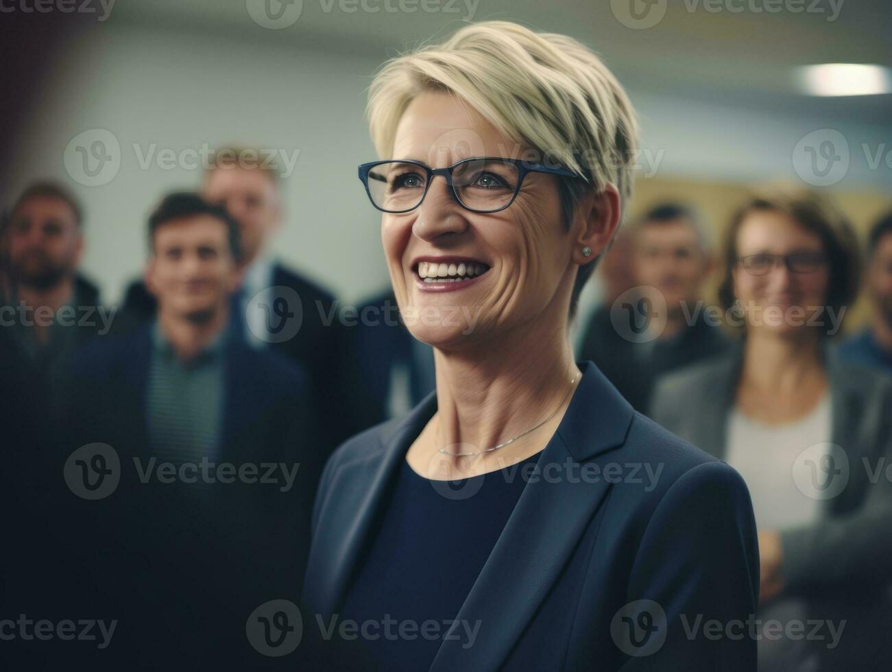 woman in a business meeting leading with confidence AI Generative photo