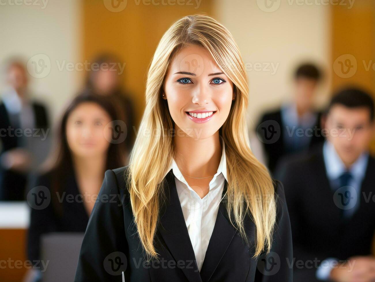 woman in a business meeting leading with confidence AI Generative photo