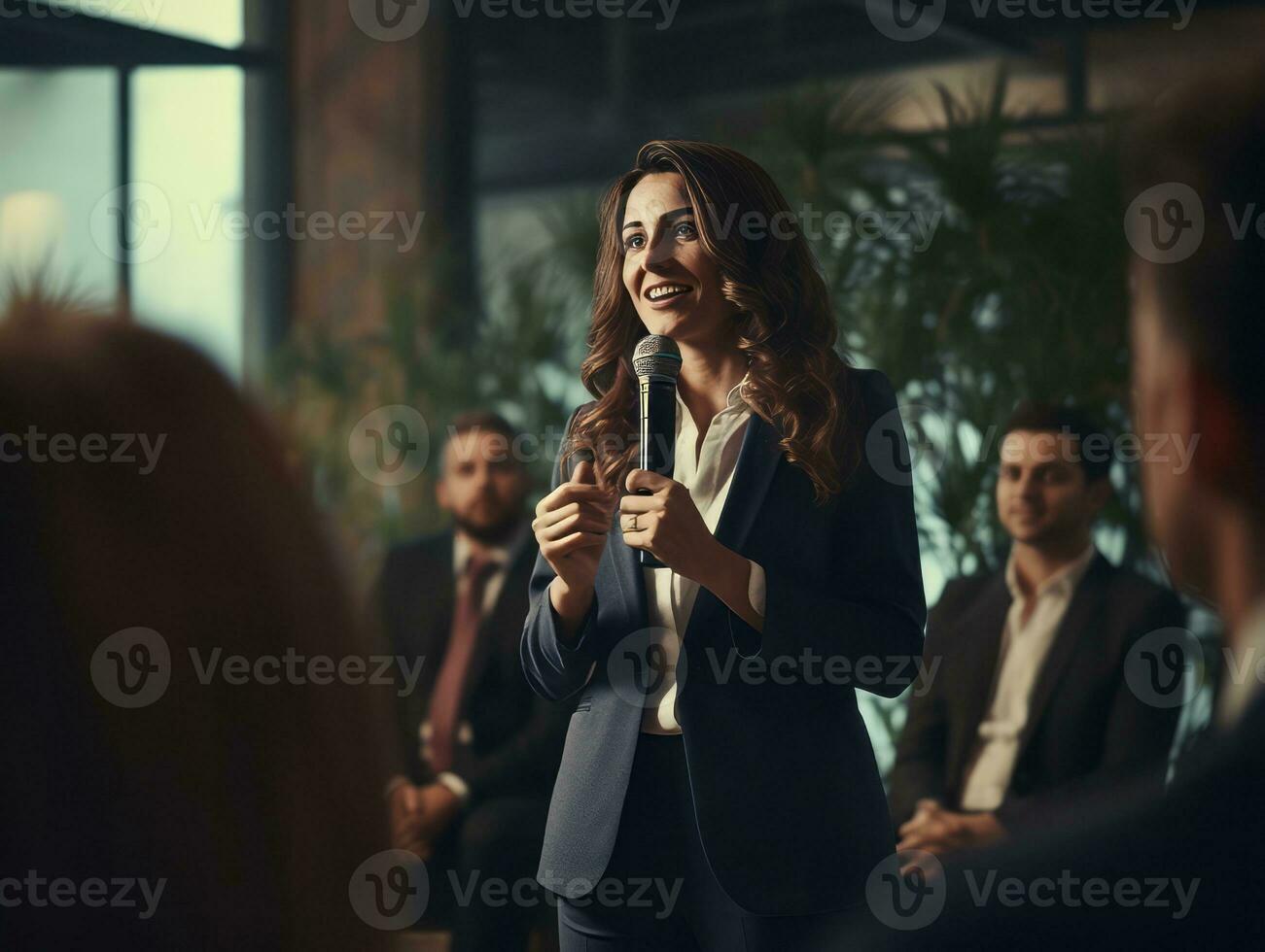 woman in a business meeting leading with confidence AI Generative photo