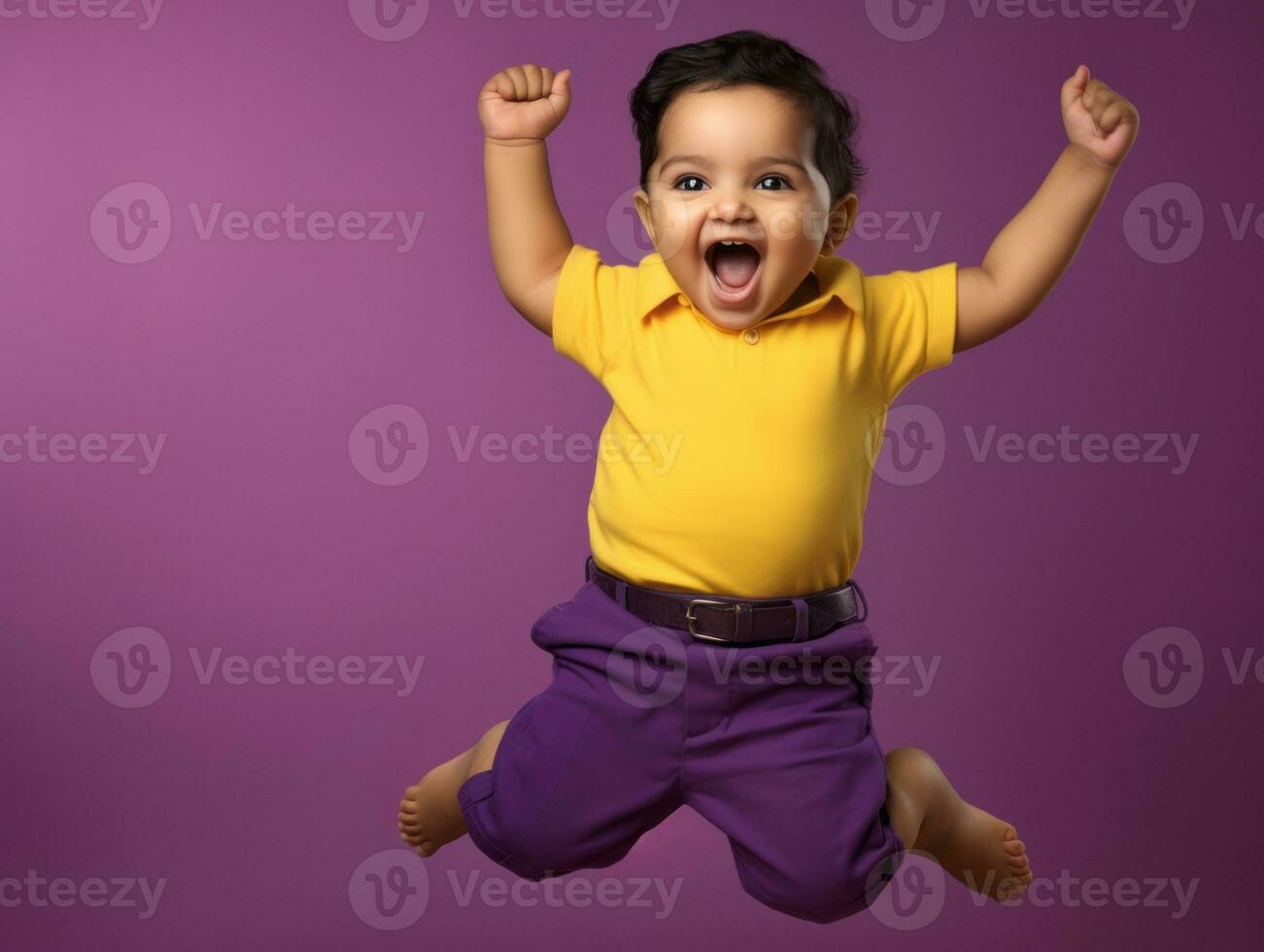 Adorable baby with vibrant clothing in a playful pose AI Generative photo