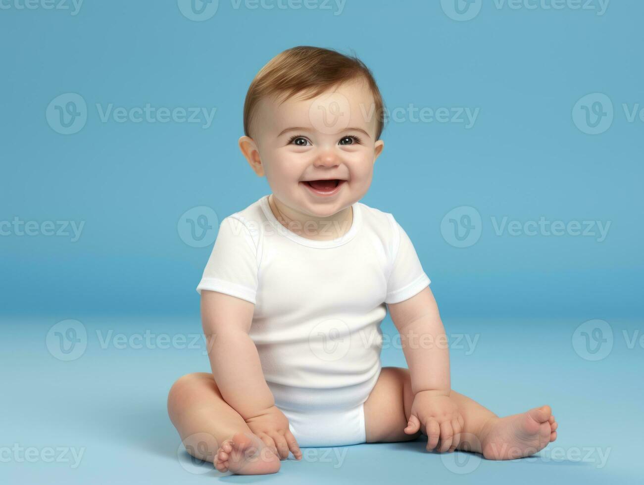 Adorable baby with vibrant clothing in a playful pose AI Generative photo
