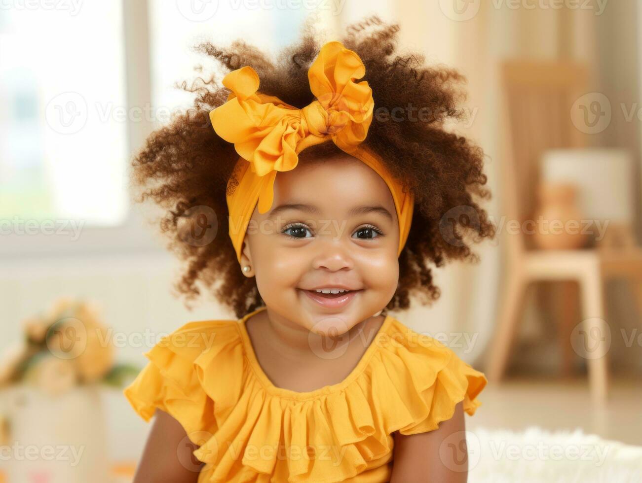 Adorable baby with vibrant clothing in a playful pose AI Generative photo