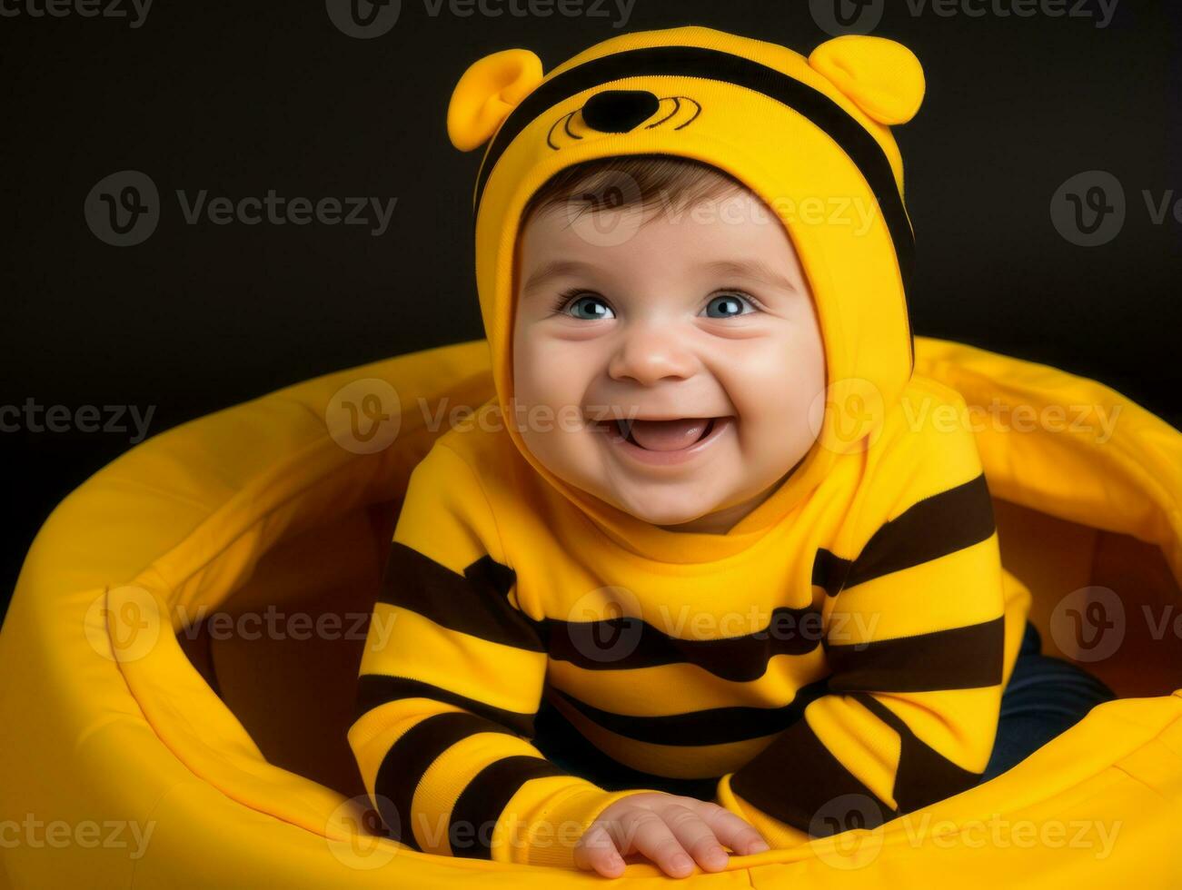 Adorable baby with vibrant clothing in a playful pose AI Generative photo