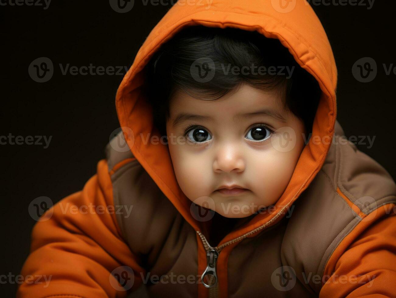 Adorable baby with vibrant clothing in a playful pose AI Generative photo