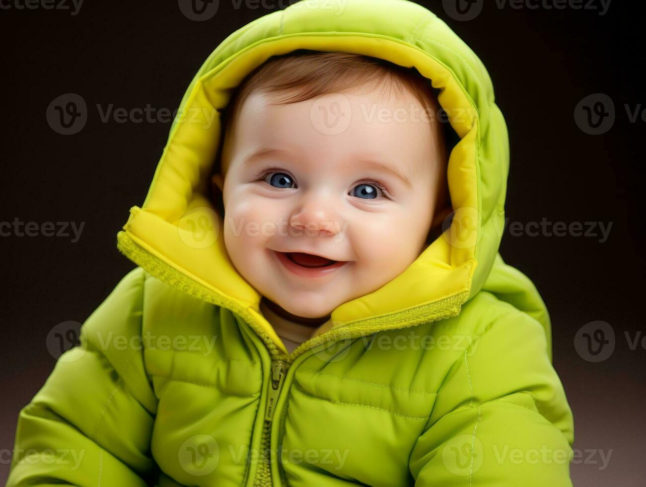 Adorable baby with vibrant clothing in a playful pose AI Generative photo