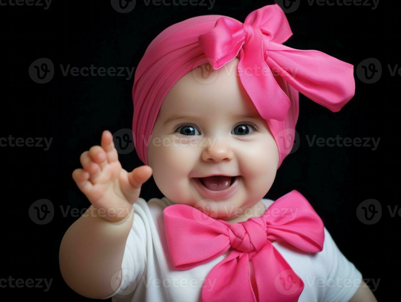 Adorable baby with vibrant clothing in a playful pose AI Generative photo