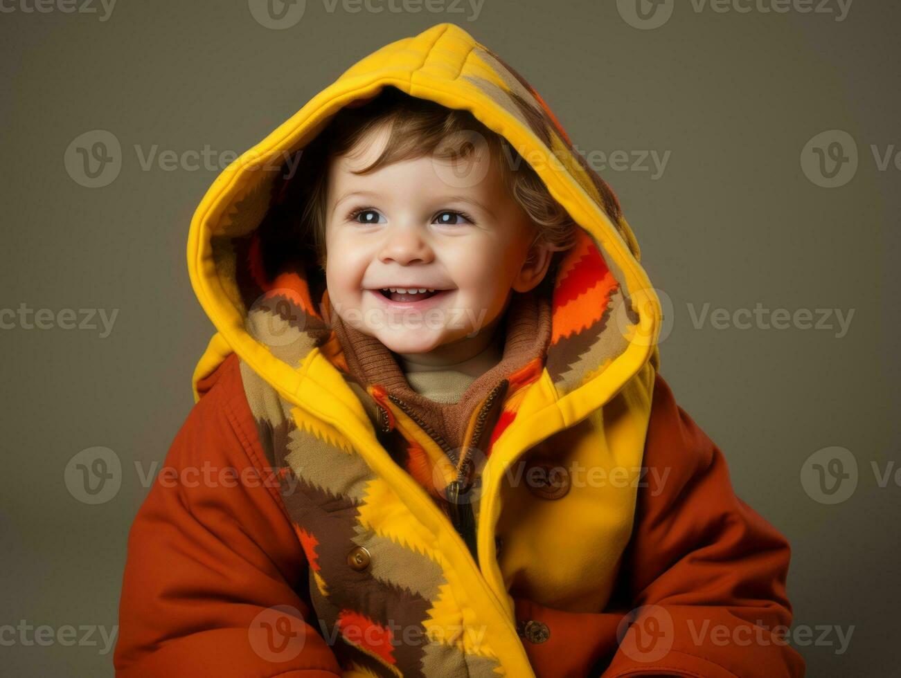 Adorable baby with vibrant clothing in a playful pose AI Generative photo