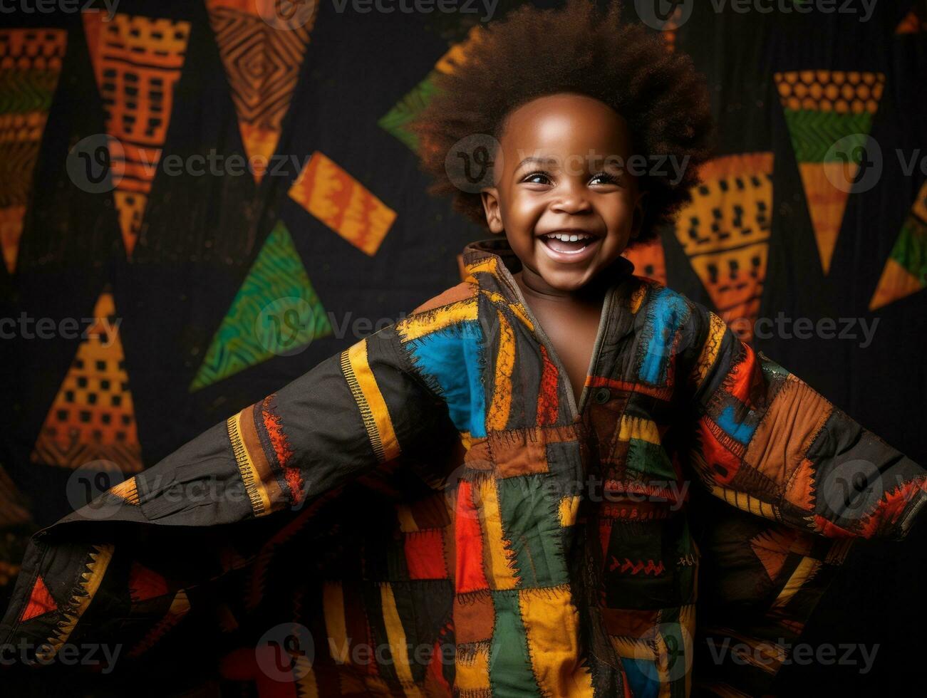 Adorable baby with vibrant clothing in a playful pose AI Generative photo