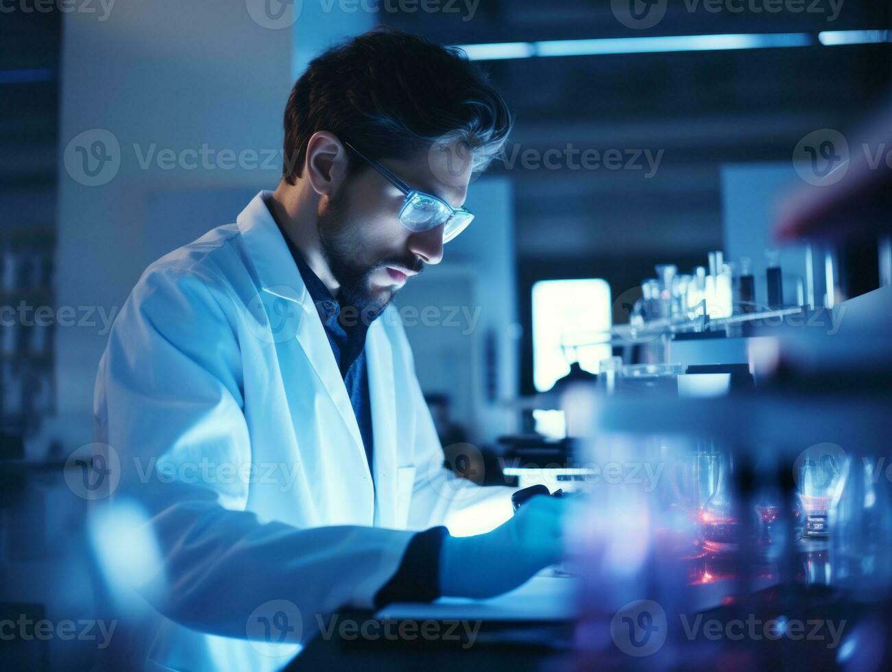 Male scientist conducting experiments in a high tech lab AI Generative photo