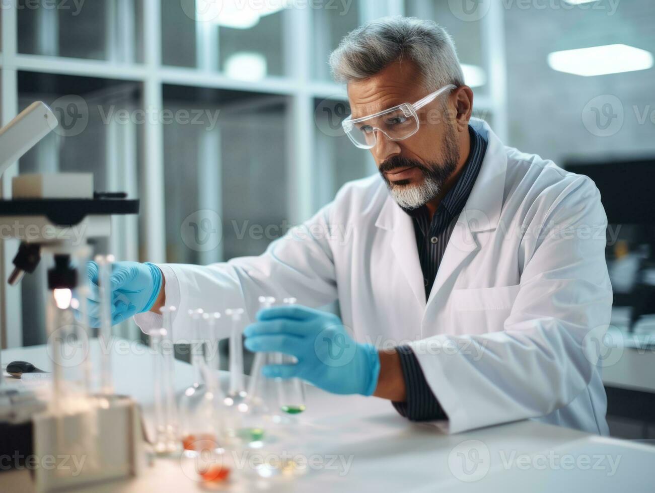 Male scientist conducting experiments in a high tech lab AI Generative photo