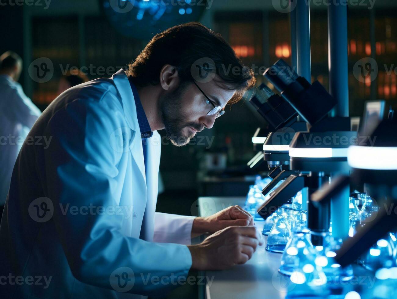 Male scientist conducting experiments in a high tech lab AI Generative photo
