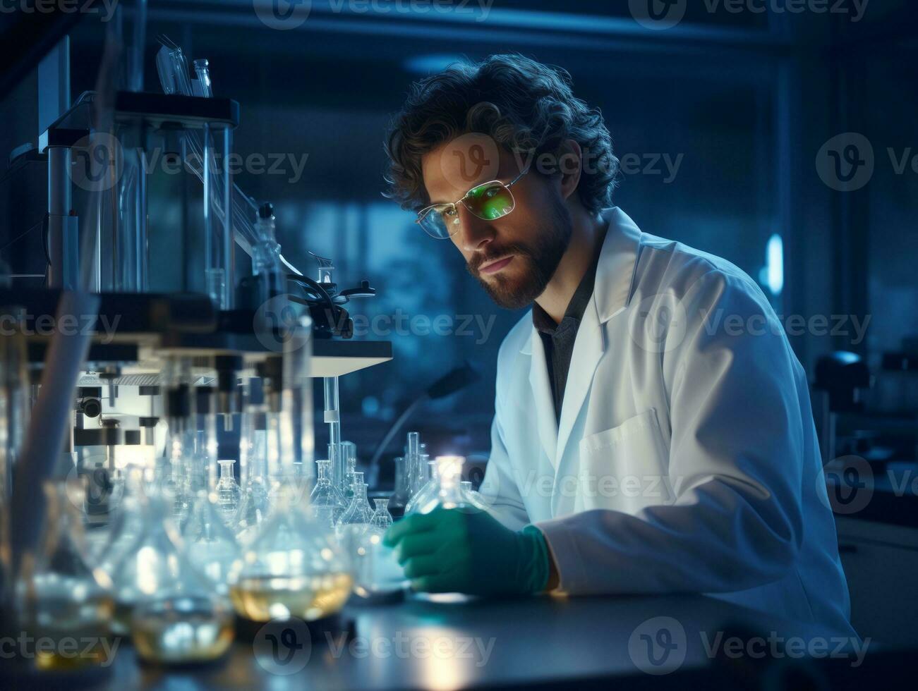 Male scientist conducting experiments in a high tech lab AI Generative photo
