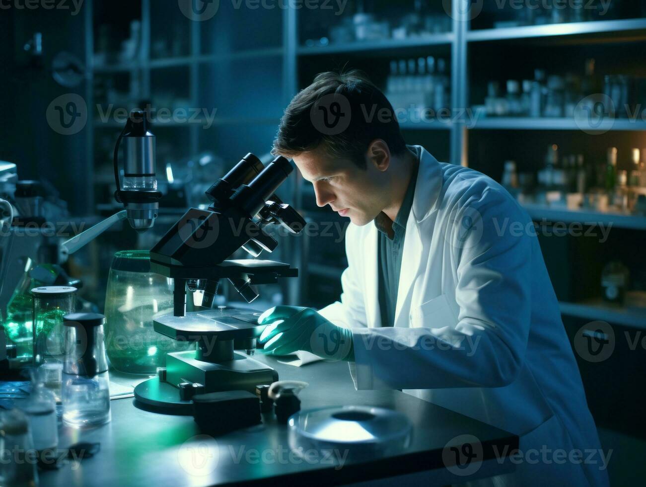 Male scientist conducting experiments in a high tech lab AI Generative photo