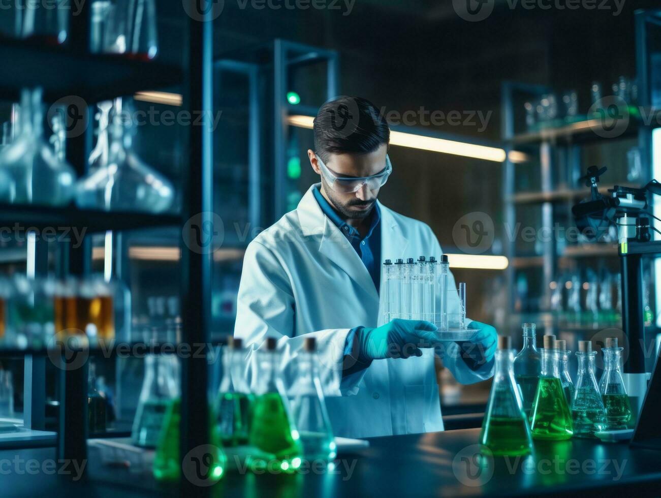 Male scientist conducting experiments in a high tech lab AI Generative photo