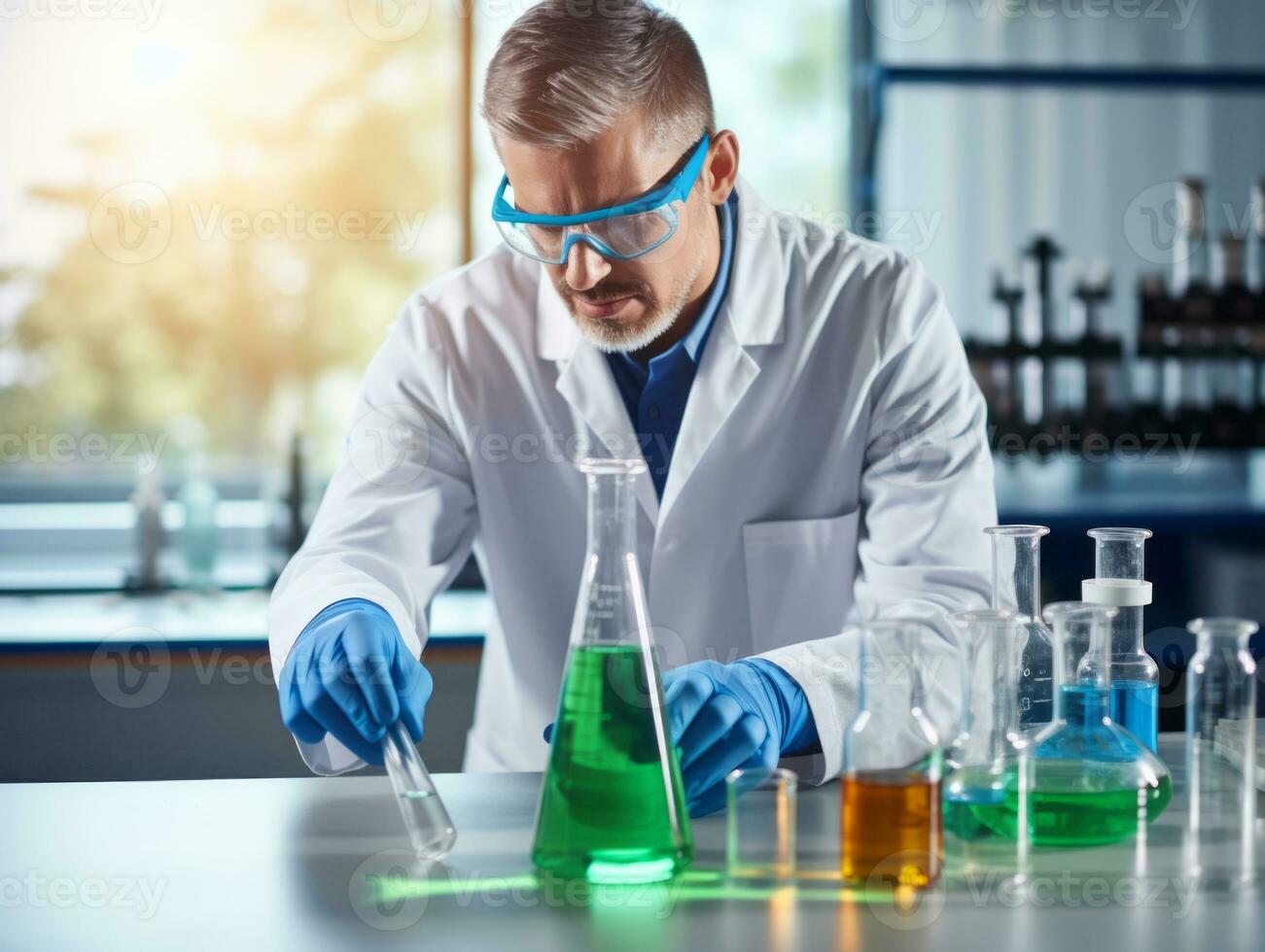Male scientist conducting experiments in a high tech lab AI Generative photo