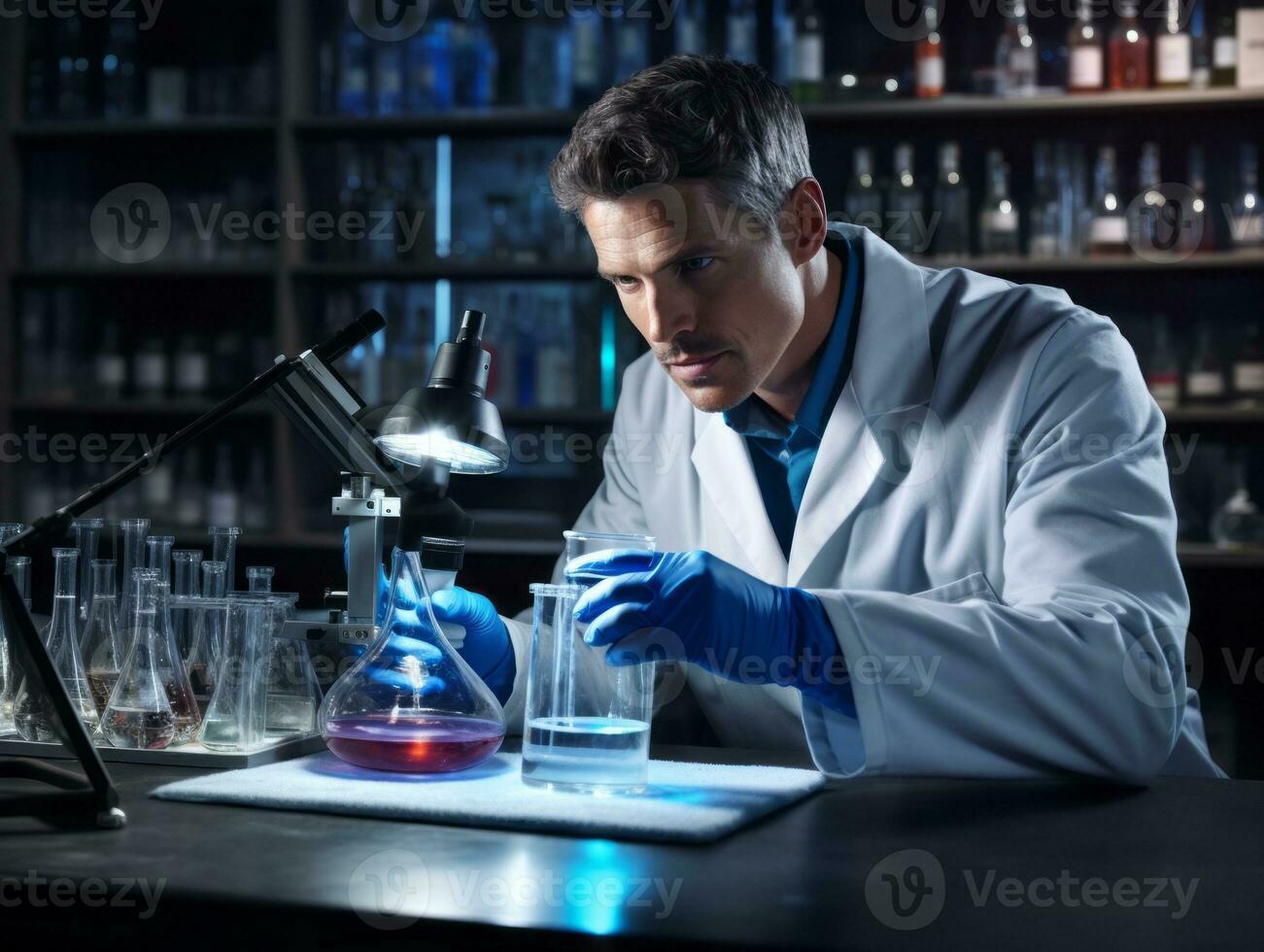 Male scientist conducting experiments in a high tech lab AI Generative photo