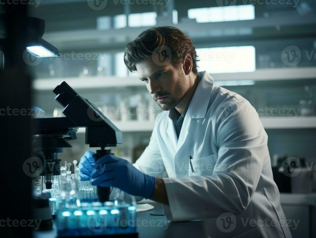 Male scientist conducting experiments in a high tech lab AI Generative photo