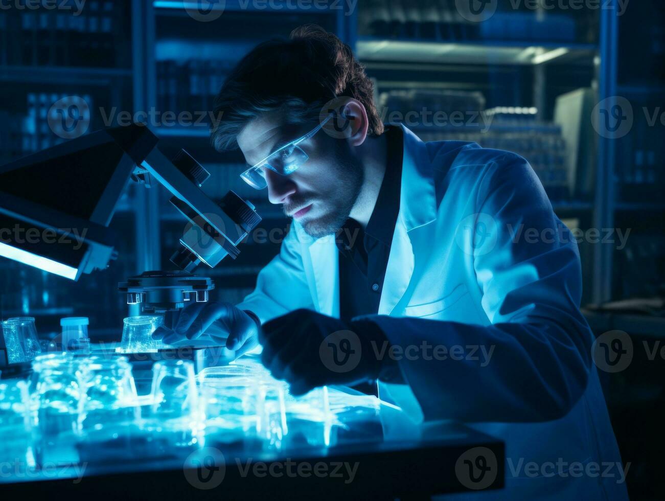 Male scientist conducting experiments in a high tech lab AI Generative photo
