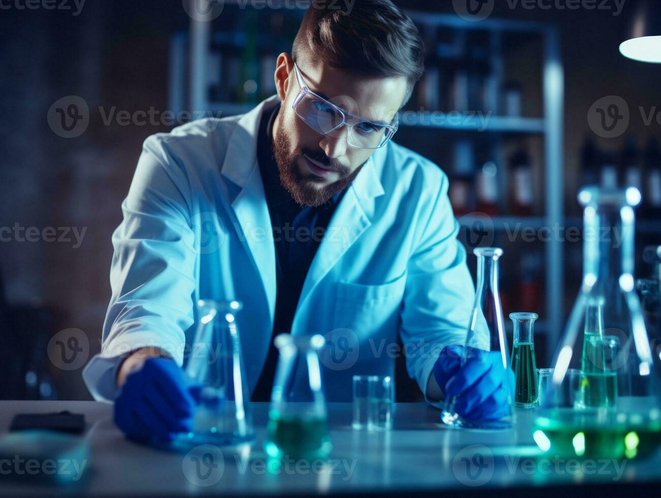 Male scientist conducting experiments in a high tech lab AI Generative photo