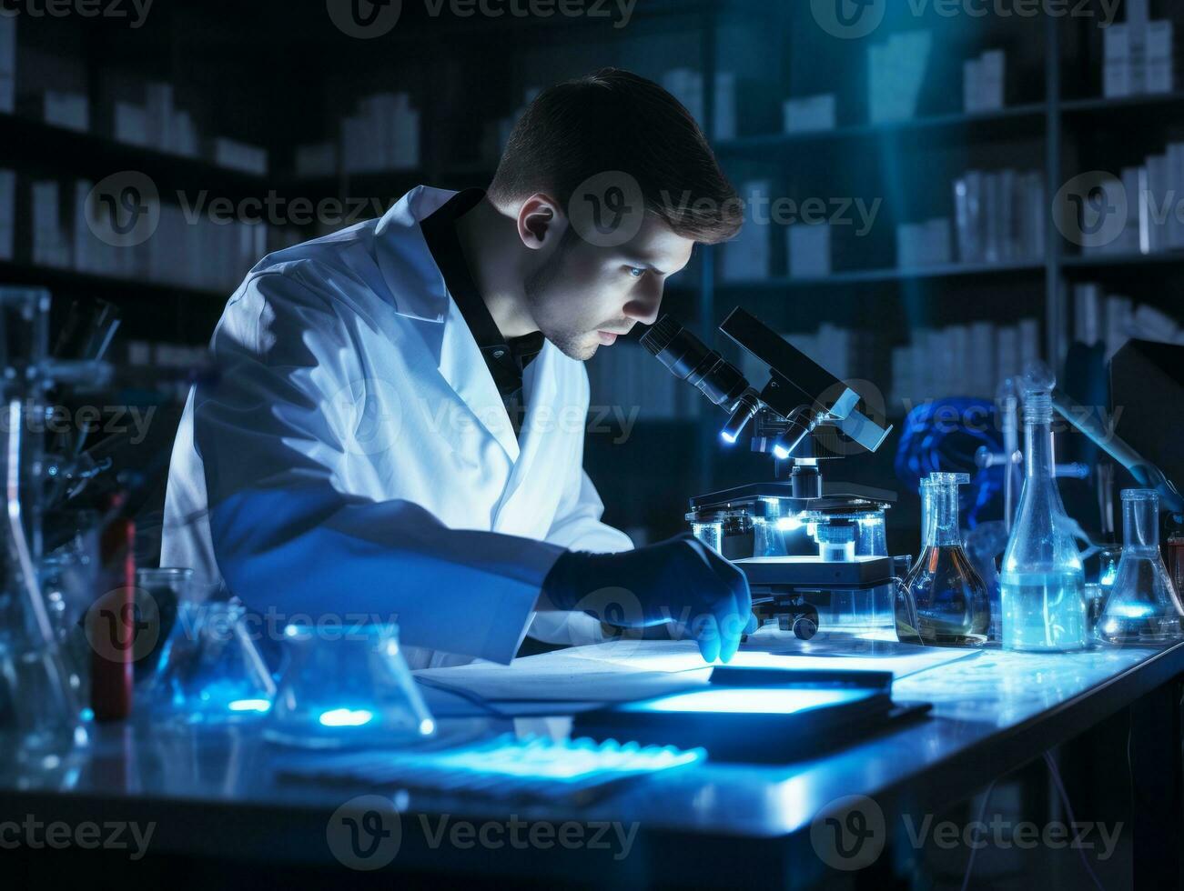 Male scientist conducting experiments in a high tech lab AI Generative photo