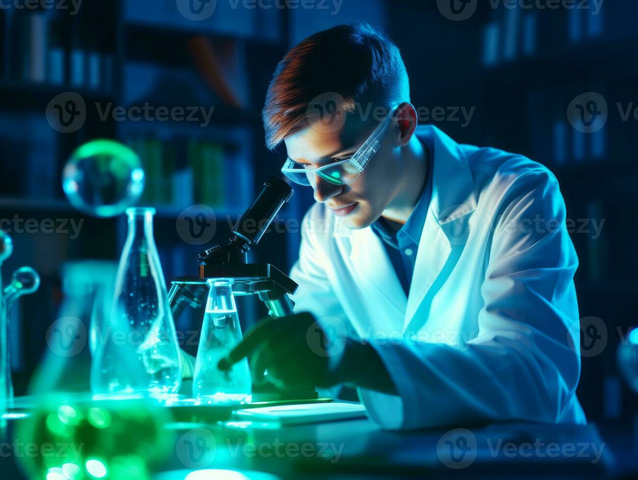 Male scientist conducting experiments in a high tech lab AI Generative photo