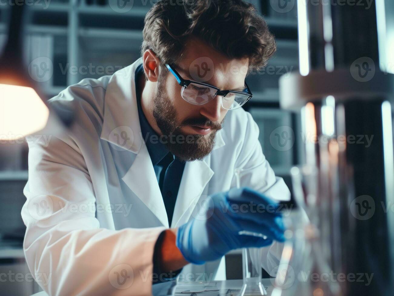 Male scientist conducting experiments in a high tech lab AI Generative photo