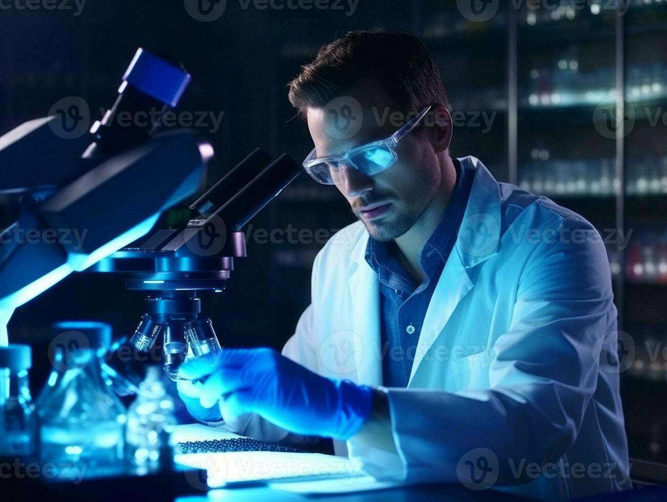Male scientist conducting experiments in a high tech lab AI Generative photo