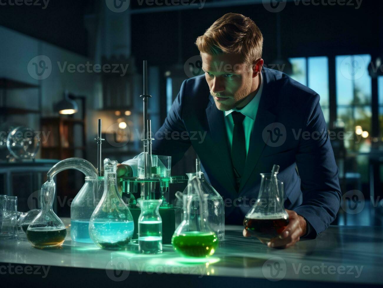 Male scientist conducting experiments in a high tech lab AI Generative photo