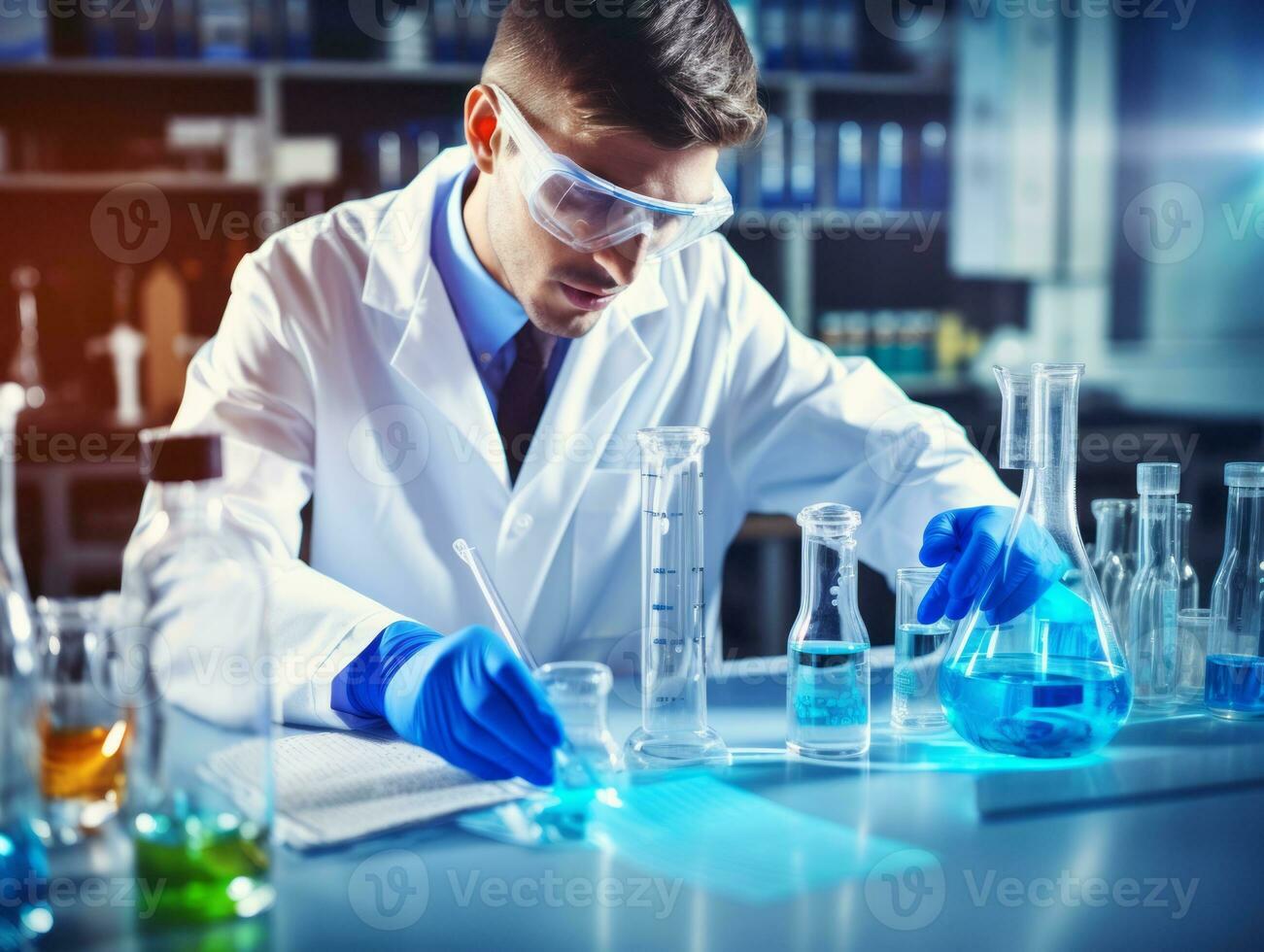 Male scientist conducting experiments in a high tech lab AI Generative photo