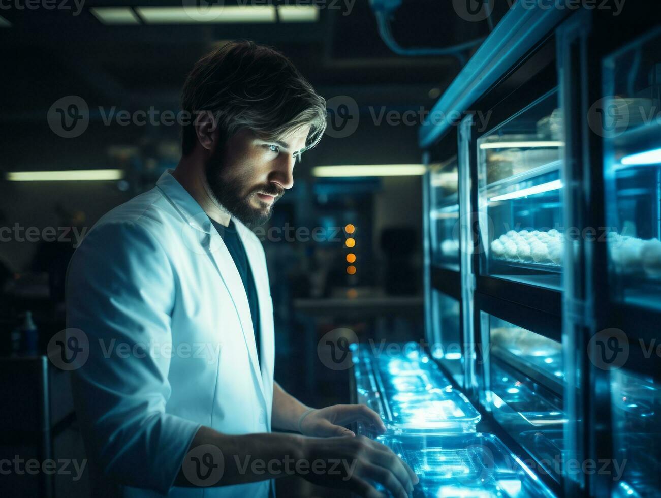 Male scientist conducting experiments in a high tech lab AI Generative photo